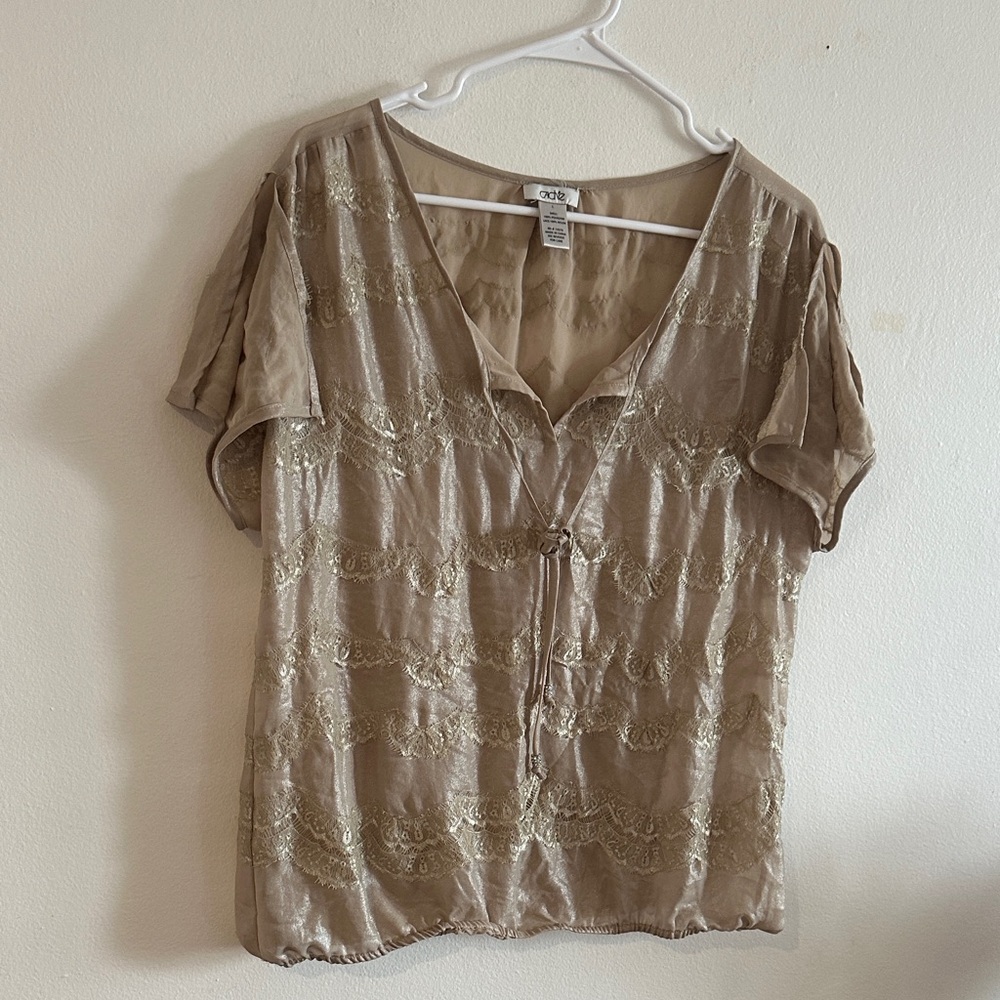 Cache Taupe Lace Overlay Blouse - Preloved